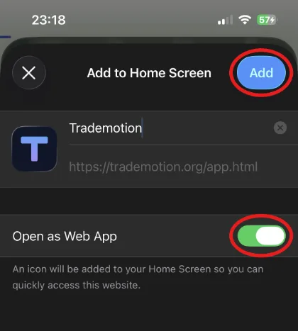 เปิด Open as Web App แล้วกด Add